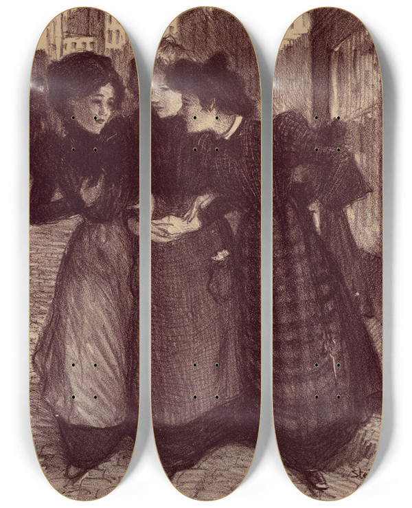 Triptych art skateboard deck of Thophile Alexandre Steinlen Dessin Original Pour Les Matres De Laffiche_2 by Theophile Alexandre Steinlen (1859-1923)