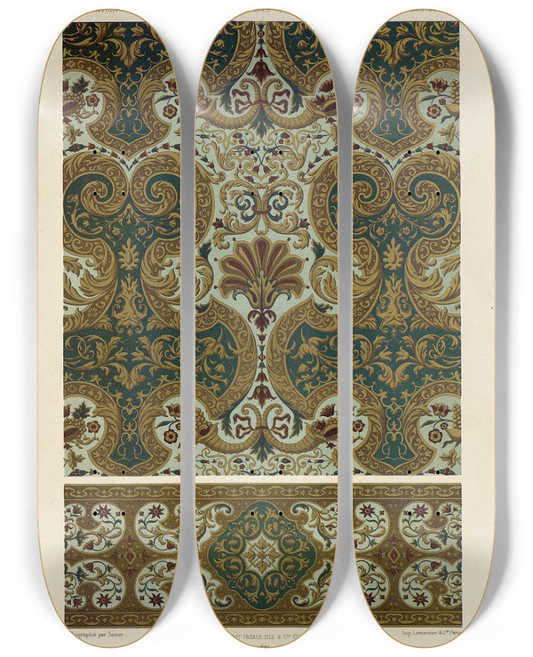Triptych art skateboard deck of Auguste Racinet Xvii Siecle 2 by Auguste Racinet (1825-1893)