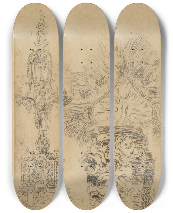 Triptych art skateboard deck of James Ensor Kroonkandelaar En Vaas by James Ensor (1860-1949)