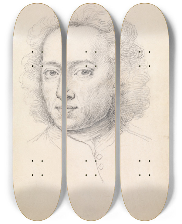 Triptych art skateboard deck of Jonathan Richardson The Elder Alexander Pope_2 by Jonathan Richardson The Elder (1667-1745)