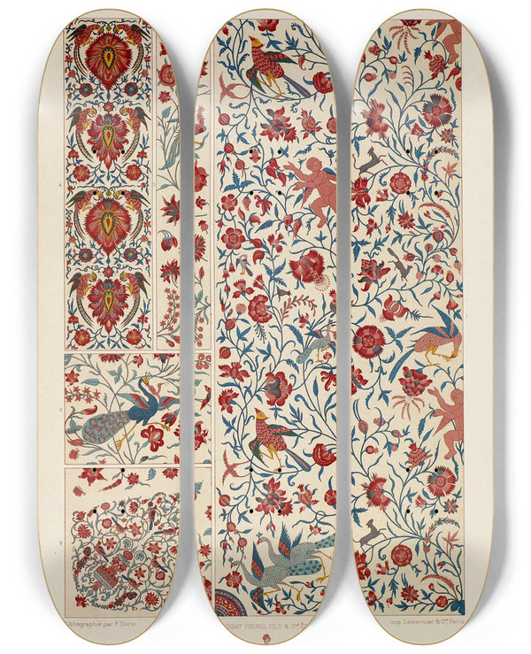 Triptych art skateboard deck of Auguste Racinet Persan by Auguste Racinet (1825-1893)