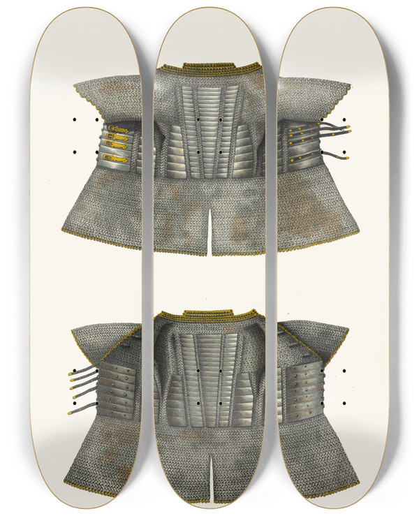 Triptych art skateboard deck of Fedor Grigoryevich Solntsev Bakhtertsy V 6 Doliu by Fedor Grigoryevich Solntsev (1801-1892)