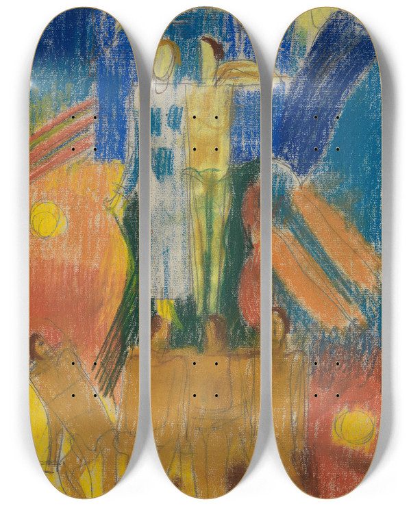 Triptych art skateboard deck of August Babberger Brutliches Paar_2 by August Babberger (1885-1936)