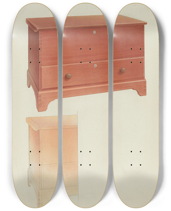 Triptych art skateboard deck of Alfred H Smith Blanket Chest by Alfred H Smith