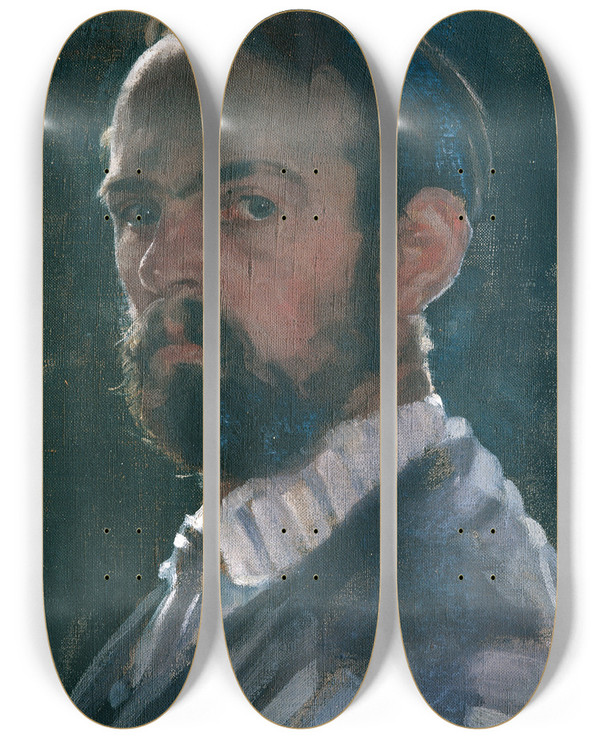 Triptych art skateboard deck of Franz Hofer Selbstbildnis by Franz Hofer (1885-1915)