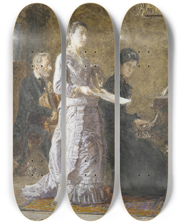 Triptych art skateboard deck of Thomas Eakins The Pathetic Song by Thomas Eakins (1844-1916)