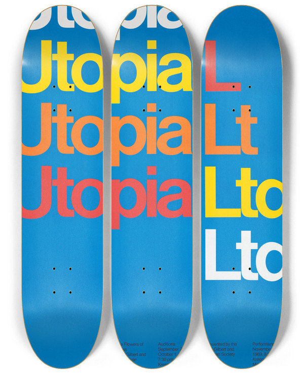 Triptych art skateboard deck of Dietmar Winkler Utopia Ltd by Dietmar Winkler (1938)