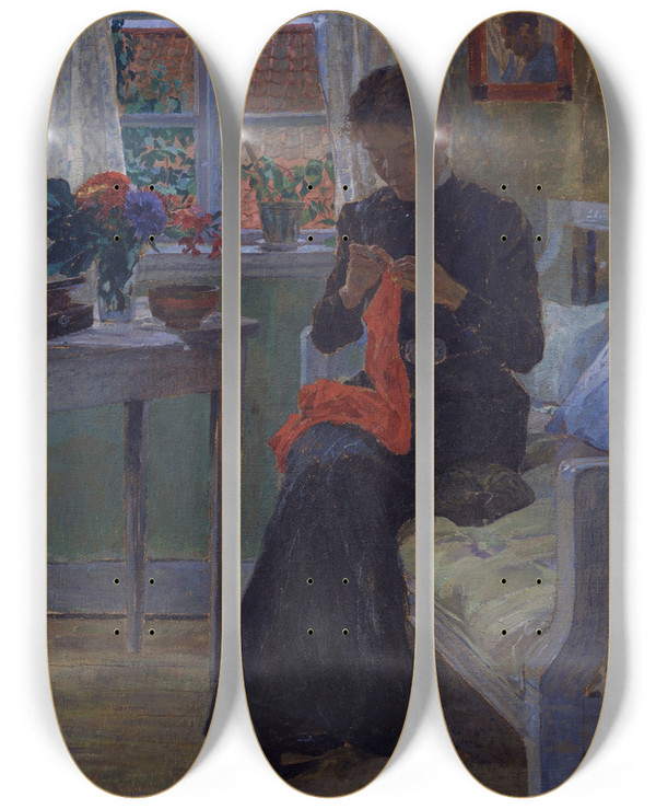 Triptych art skateboard deck of Carl Wilhelmson Interior Bohusln by Carl Wilhelmson (1866-1928)