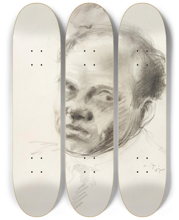 Triptych art skateboard deck of Andrus Johani Autoportree by Andrus Johani (1906-1941)