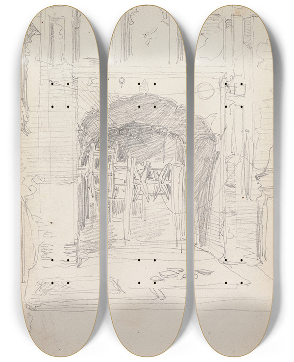 Triptych art skateboard deck of William Simpson Well In Lahore 18 March 1860 by William Simpson (1823-1899)