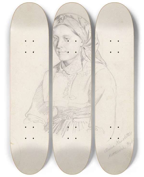 Triptych art skateboard deck of Adolph Tidemand Anna Hansdatter Heddal by Adolph Tidemand (1814-1876)
