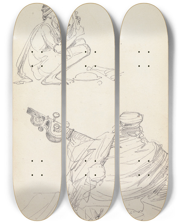 Triptych art skateboard deck of William Simpson Musicians Amritsar by William Simpson (1823-1899)
