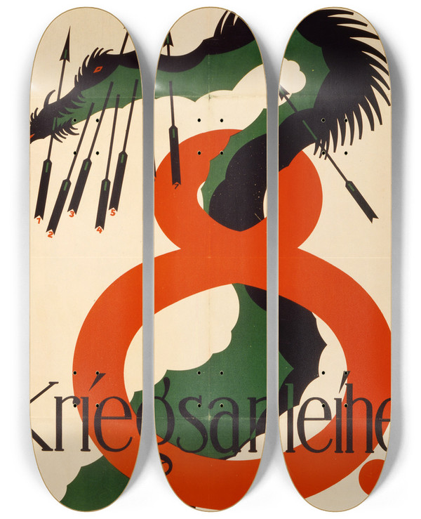 Triptych art skateboard deck of Julius Klinger 8 Kriegsanleihe by Julius Klinger (1876-1942)