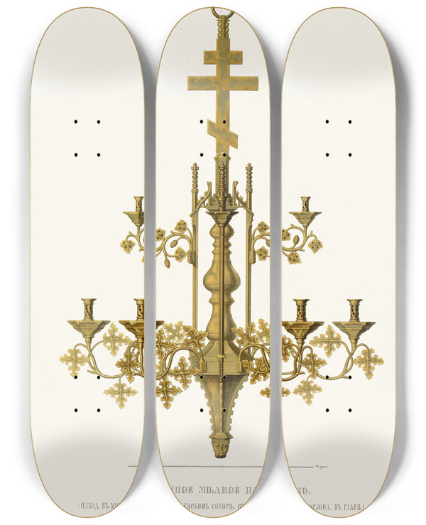 Triptych art skateboard deck of Fedor Grigoryevich Solntsev Starinnoe Mednoe Panikadilo by Fedor Grigoryevich Solntsev (1801-1892)
