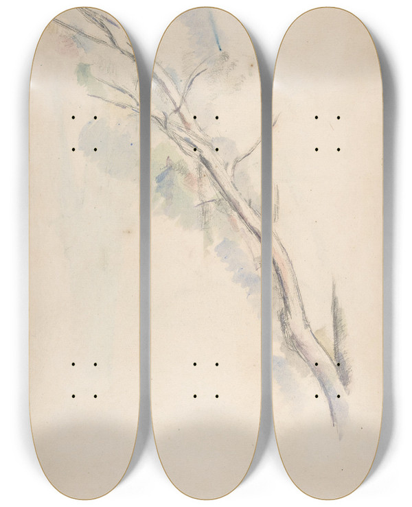 Triptych art skateboard deck of Paul Czanne Study Of A Tree by Paul Cezanne (1839-1906)