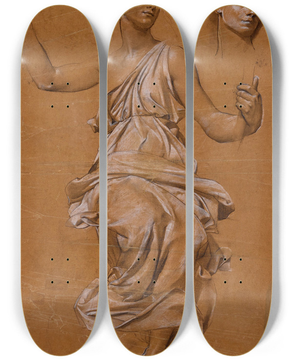 Triptych art skateboard deck of Lucolivier Merson Etude De Femme Drape by Luc-Olivier Merson (1846-1920)
