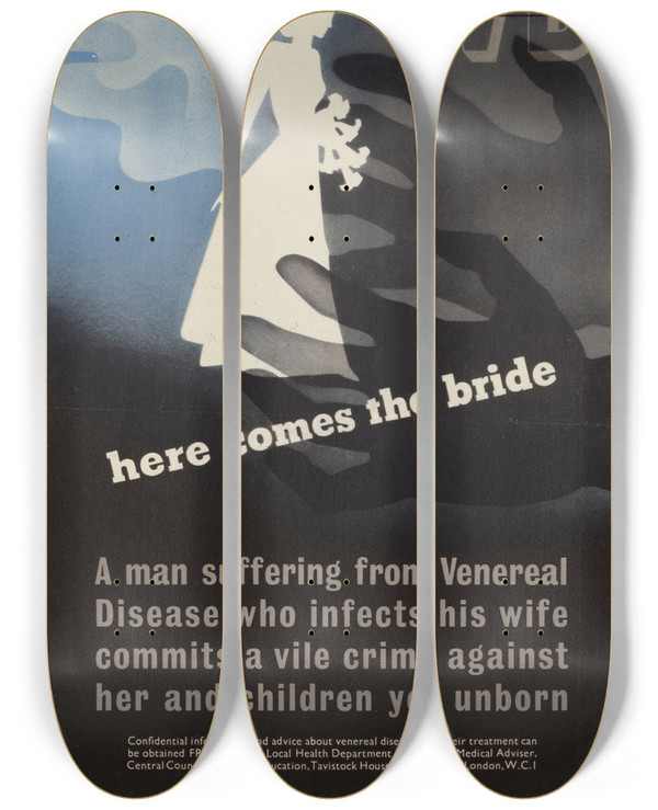 Triptych art skateboard deck of Reginald Mount  Venereal Diseases Here Comes The Bride by Reginald Mount (1906-1979)