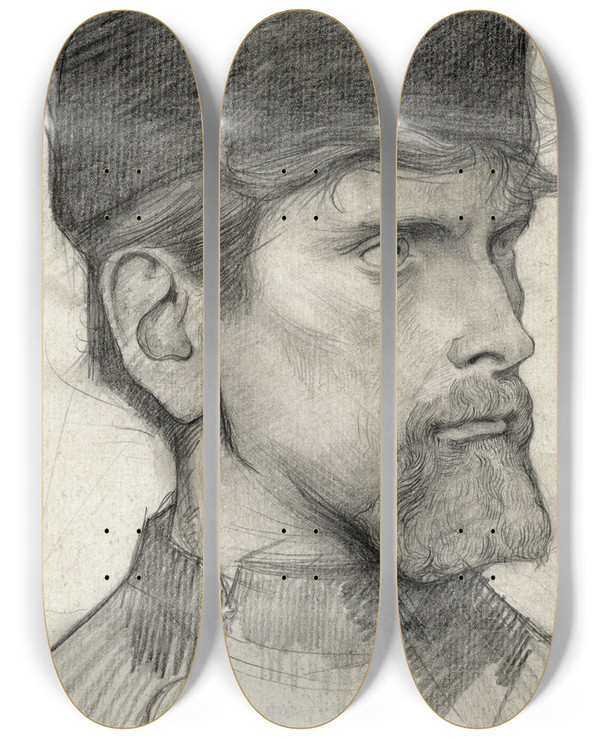 Triptych art skateboard deck of Richard Nicolas Roland Holst Kop Van Een Man Met Een Muts_1 by Richard Nicolaus Roland Holst (1868-1938)