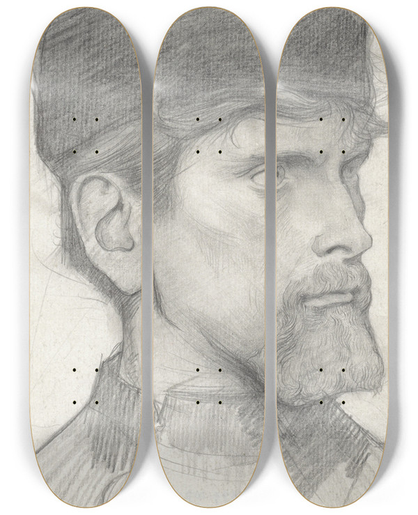Triptych art skateboard deck of Richard Nicolas Roland Holst Kop Van Een Man Met Een Muts_2 by Richard Nicolaus Roland Holst (1868-1938)