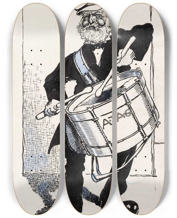 Triptych art skateboard deck of Patricq Kroon Trommelaar by Patricq Kroon (1862-1941)