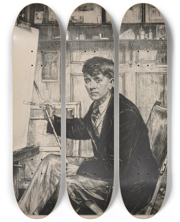 Triptych art skateboard deck of Francis Dodd Charles Cundall by Francis Dodd (1874-1949)