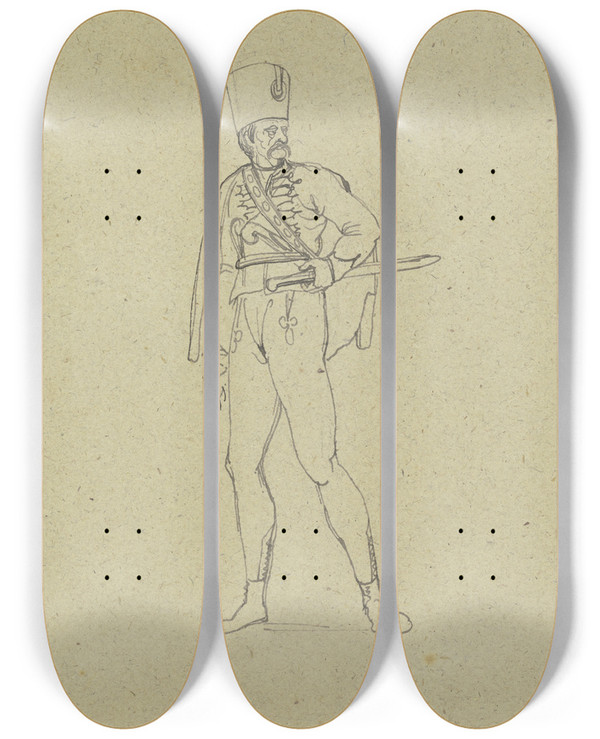 Triptych art skateboard deck of Franz Pforr Croatian Soldier by Franz Pforr (1788-1812)