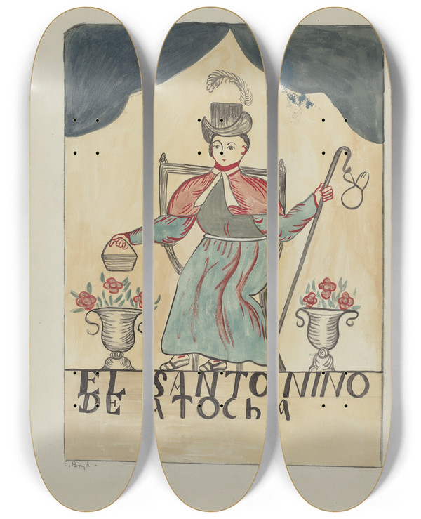 Triptych art skateboard deck of E Boyd Retablochilds Saint by E Boyd (20-)