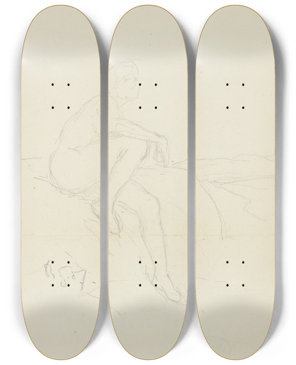 Triptych art skateboard deck of Rudolf Gudden Resting Boy by Rudolf Gudden (1863-1935)