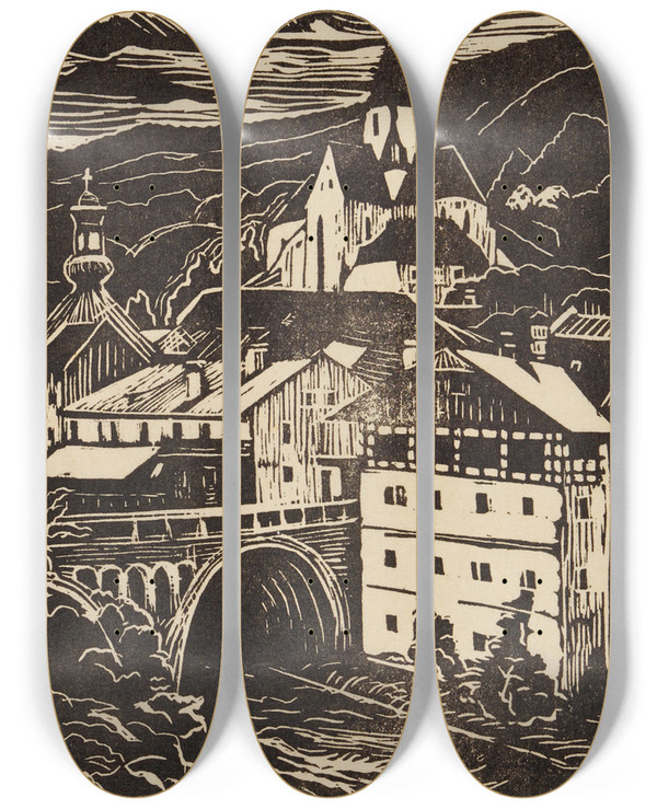Triptych art skateboard deck of Anny Dollschein Stadt_2 by Anny Dollschein (1893-1946)