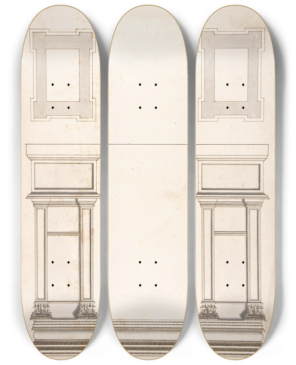 Triptych art skateboard deck of Antonio Maria Visentini Entrance Portal Plan And Elevation Each Pier Consisting Of Two Pilasters by Antonio Maria Visentini (1688-1782)