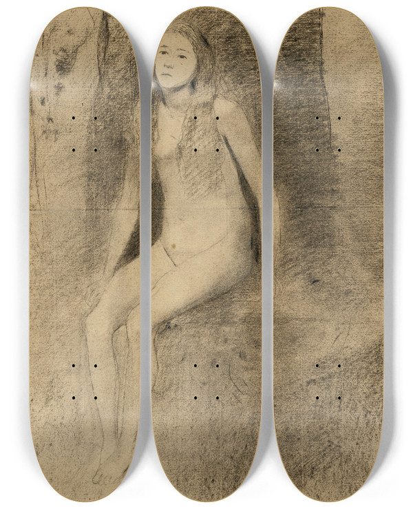 Triptych art skateboard deck of Odilon Redon La Jeune Songeuse by Odilon Redon (1840-1916)