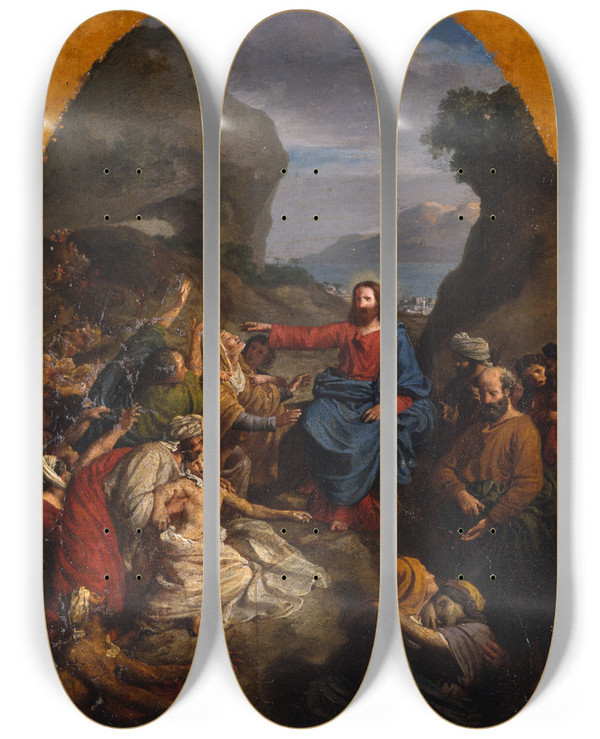 Triptych art skateboard deck of Jeanpierre Granger Jesus Christ Healing The Sick by Jean Pierre Granger (1779-1840)