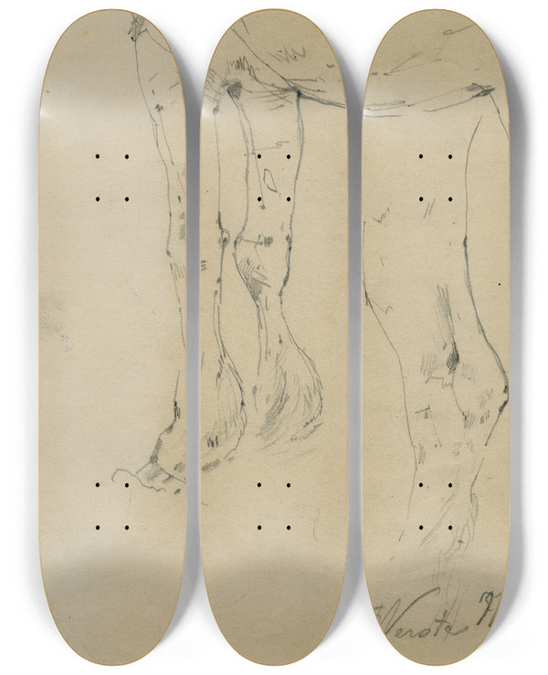 Triptych art skateboard deck of Floris Verster Cows Paws by Floris Verster (1861-1927)
