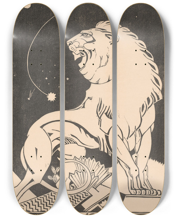 Triptych art skateboard deck of Henri Van Der Stok Sterrenbeeld Leeuw by Henri van der Stok (1870-1946)