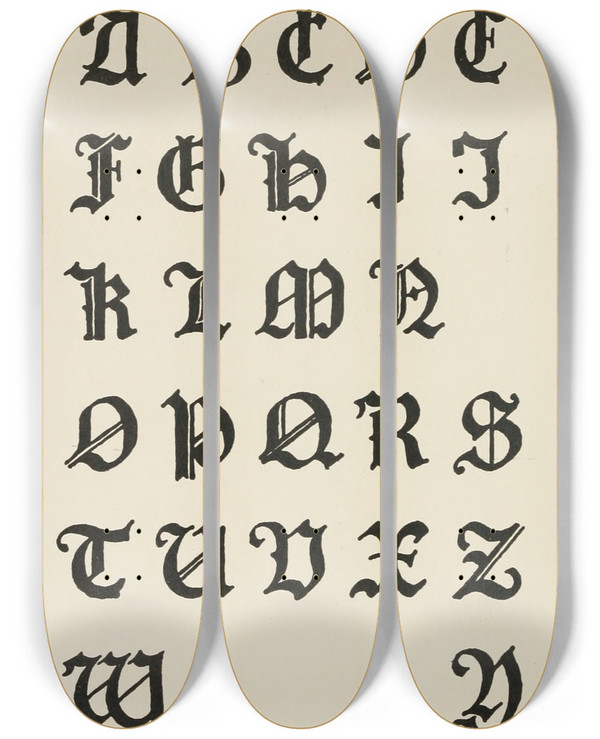 Triptych art skateboard deck of Frank Chouteau Brown German Gothic Capitals by Frank Chouteau Brown (1876-1947)
