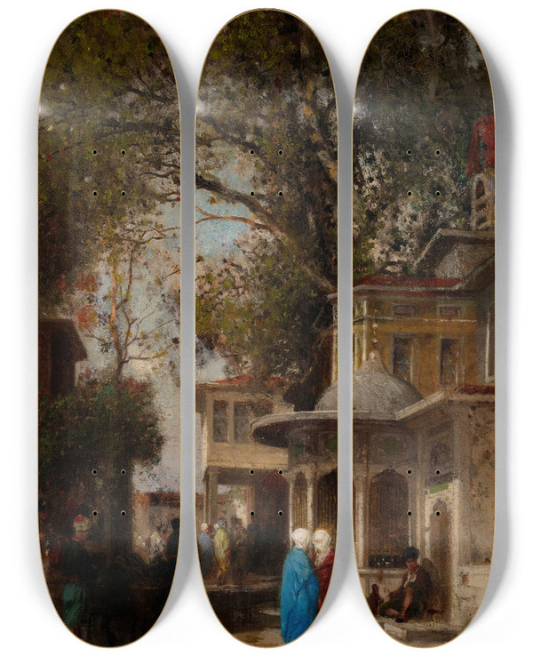 Triptych art skateboard deck of Germain Fabius Brest The Street by Germain Fabius Brest (1823-1900)