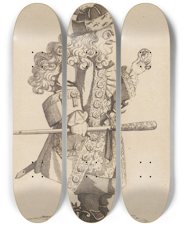Triptych art skateboard deck of Mary Darly The Antiquarian by Mary Darly (1756-1779)