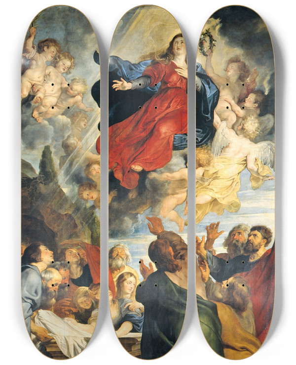 Triptych art skateboard deck of Peter Paul Rubens Assumption Of Mary by Peter Paul Rubens (1577-1640)