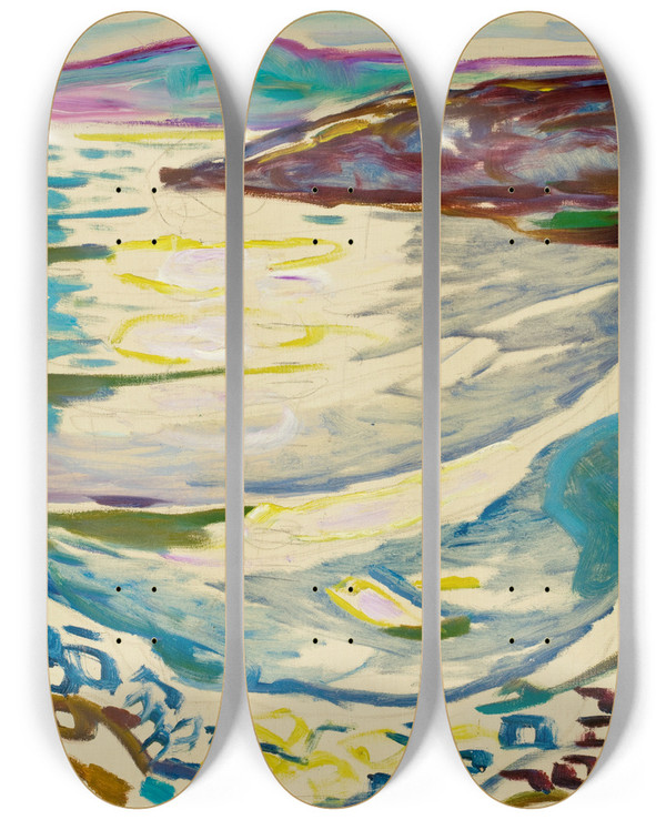 Triptych art skateboard deck of Edvard Munch Landscape From Hvitsten by Edvard Munch (1863-1944)
