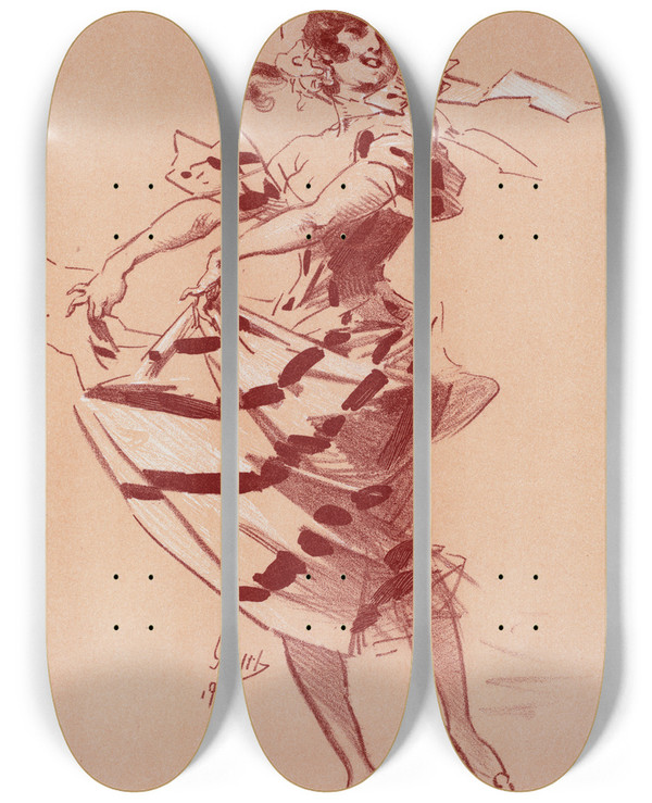 Triptych art skateboard deck of Jules Chret Matres De Laffiche_3 by Jules Cheret (1836-1932)