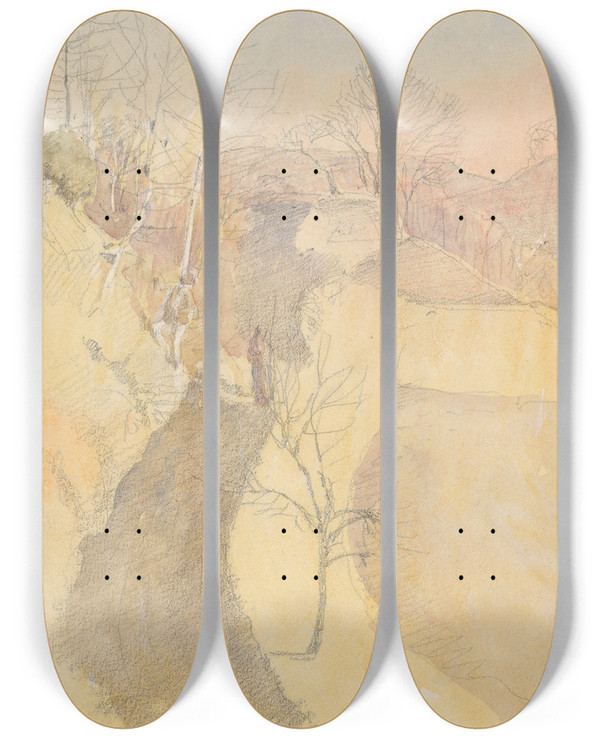 Triptych art skateboard deck of Ladislav Mednynszky Landscape Study by Ladislav Mednyanszky (1852-1919)
