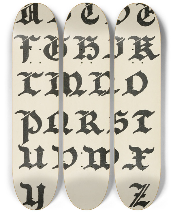 Triptych art skateboard deck of Frank Chouteau Brown German Gothic Capitals 4 by Frank Chouteau Brown (1876-1947)