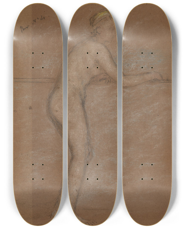 Triptych art skateboard deck of James Abbott Mcneill Whistler Nude Leaning On A Rail Recto by James Abbott Mcneill Whistler (1834-1903)
