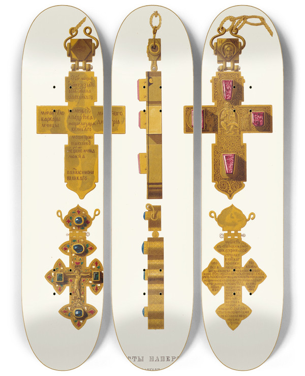 Triptych art skateboard deck of Fedor Grigoryevich Solntsev Kresty Napersnye by Fedor Grigoryevich Solntsev (1801-1892)