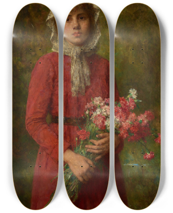 Triptych art skateboard deck of Alexei Harlamoff Old Lace And Young Dreams by Alexei Harlamoff (1840-1925)