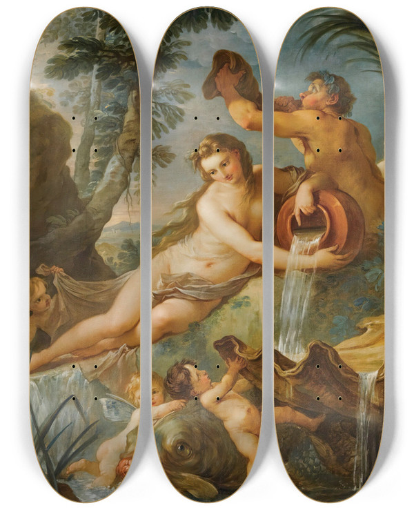 Triptych art skateboard deck of Charlesjoseph Natoire La Source by Charles Joseph Natoire (1700-1777)