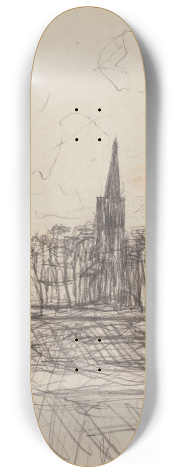 James Ensor - Village Church Surrounded by Trees 8.25 inch art skate deck