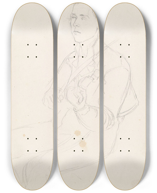 Triptych art skateboard deck of Adolph Tidemand Felespiller_2 by Adolph Tidemand (1814-1876)