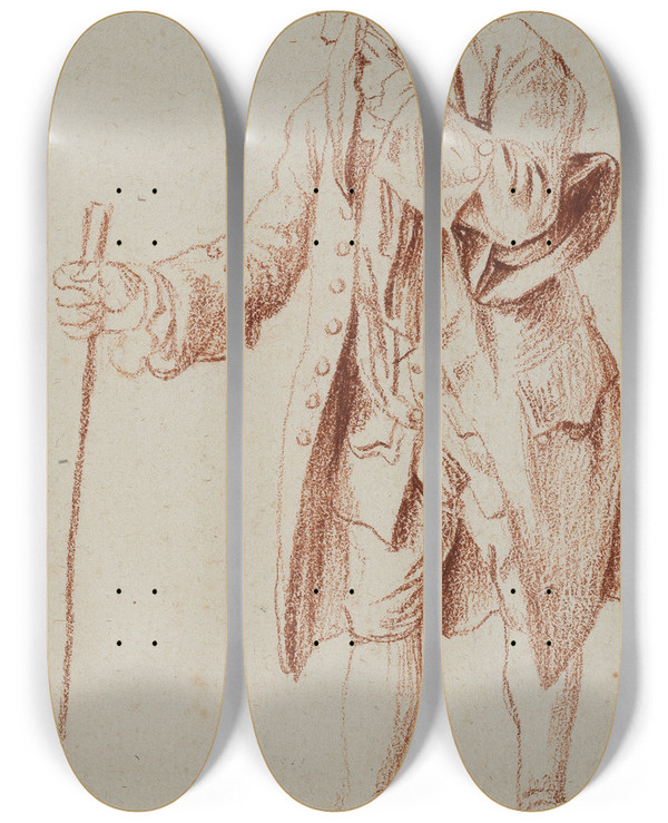 Triptych art skateboard deck of Daniel Nikolaus Chodowiecki Crying Man by Daniel Nikolaus Chodowiecki (1726-1801)
