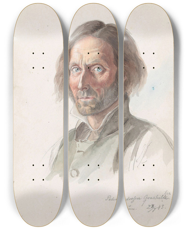 Triptych art skateboard deck of Adolph Tidemand Peder Endresen Kvashiller by Adolph Tidemand (1814-1876)